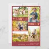 Moderne 5 foto's gouden sneeuwvlok Kerstmis Feestdagenkaart (Voorkant)