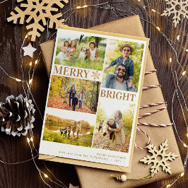 Moderne 5 foto's gouden sneeuwvlok Kerstmis Feestdagenkaart