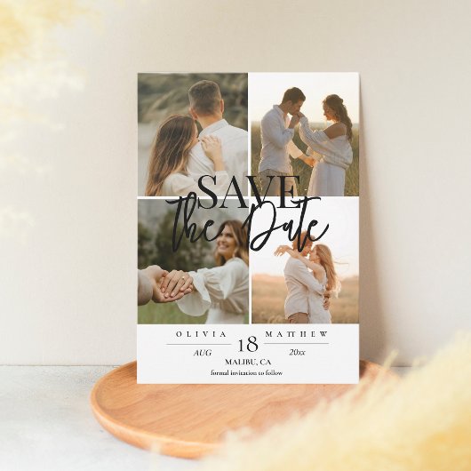 Moderne 5 foto's Huwelijk Save the Dates  Date