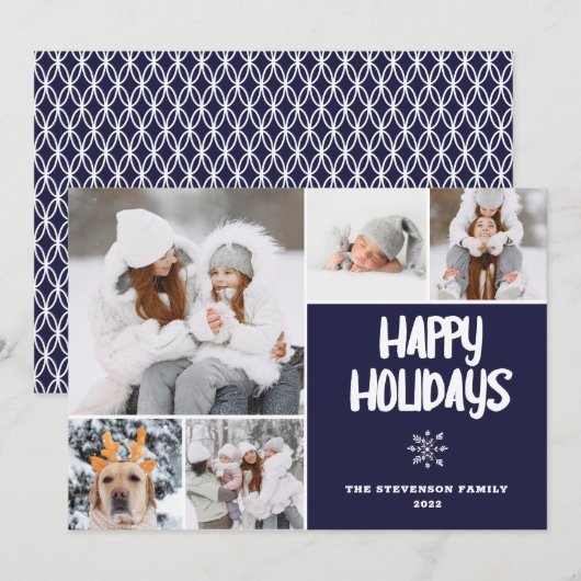 Moderne 5 foto's van het kerstmarinepatroon sneeuw feestdagenkaart (Voorkant / Achterkant)