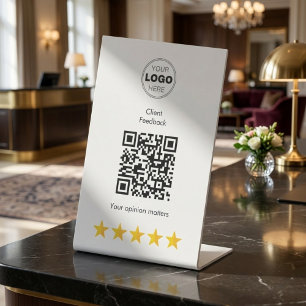 Moderne 5-sterren luxe feedback QR-code Reclamebord Met Voetstuk