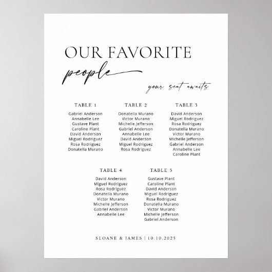 Moderne 5 Tafels Welkom Zitplaatskaart Poster (Voorkant)