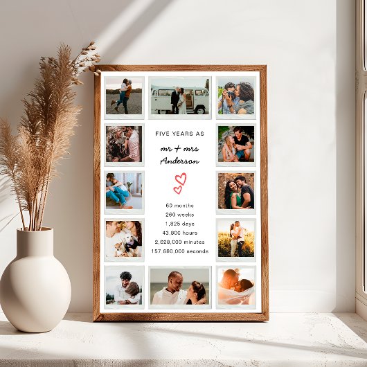Moderne 5e verjaardag aangepaste fotocollage poster