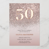 Moderne 5th Verjaardag Roos Gouden Kalligrafie Folie Uitnodiging (Voorkant)