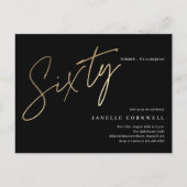 Moderne 60e Birthday elegant zwart-goudscript Uitnodiging Briefkaart (Voorkant)