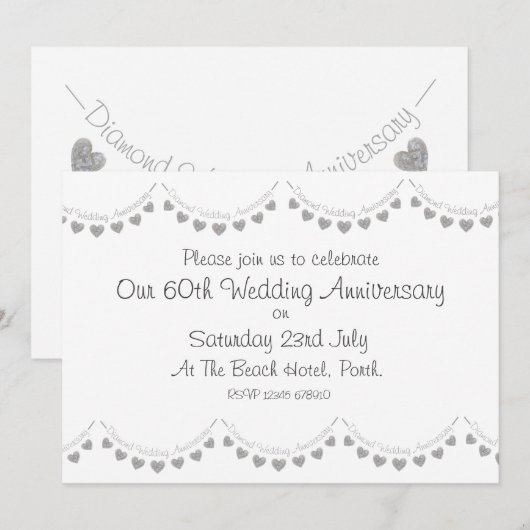 Moderne 60e diamanten huwelijksjubileum uitnodigin kaart (Voorkant / Achterkant)