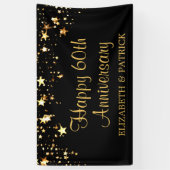 Moderne 60e Jubileum sterren zwart en goud Spandoek (Verticaal)