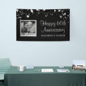 Moderne 60e Jubileum Zilveren sterren Foto zwart Spandoek (Beurs)