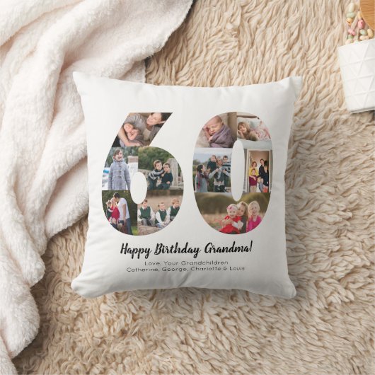 Moderne 60e Nummer Foto Collage Aangepaste Groet Kussen (Deken)