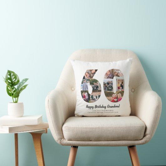 Moderne 60e Nummer Foto Collage Aangepaste Groet Kussen (Stoel)
