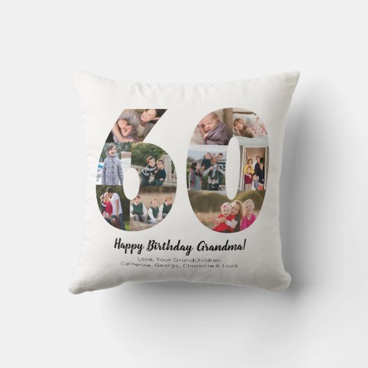 Moderne 60e Nummer Foto Collage Aangepaste Groet Kussen (Achterkant)