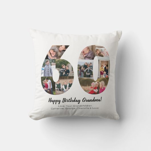Moderne 60e Nummer Fotocollage Custom Greeting Kussen (Voorkant)
