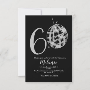 Moderne 60e script - zwart disco Glitter Invita Kaart