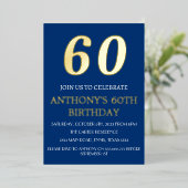 Moderne 60e verjaardag Blue Gold Foil QR-code Folie Uitnodiging (Staand Voorkant)