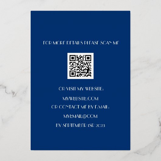 Moderne 60e verjaardag Blue Gold Foil QR-code Folie Uitnodiging (Achterkant)