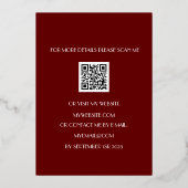 Moderne 60e verjaardag Burgundy Gold Foil QR-code Folie Uitnodiging (Achterkant)