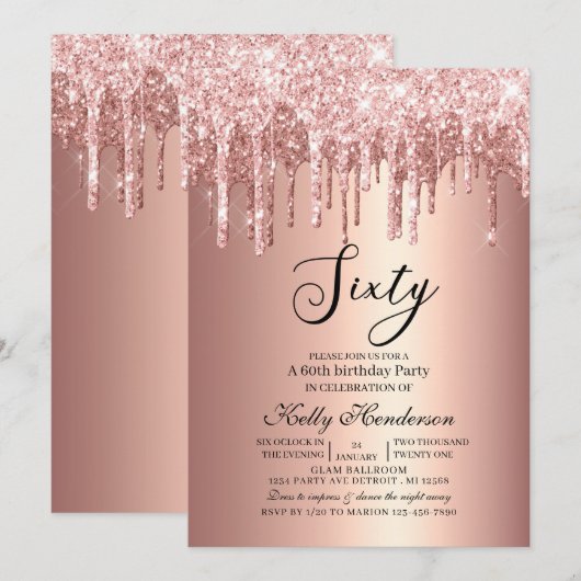 Moderne 60e verjaardag Dripping Roos Gold Kaart (Voorkant / Achterkant)