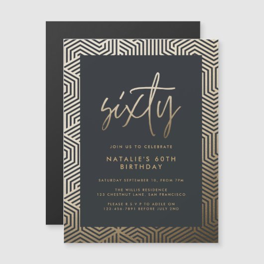 Moderne 60e verjaardag eenvoudig stijlvol elegant  magnetische uitnodiging (Voorkant / Achterkant)