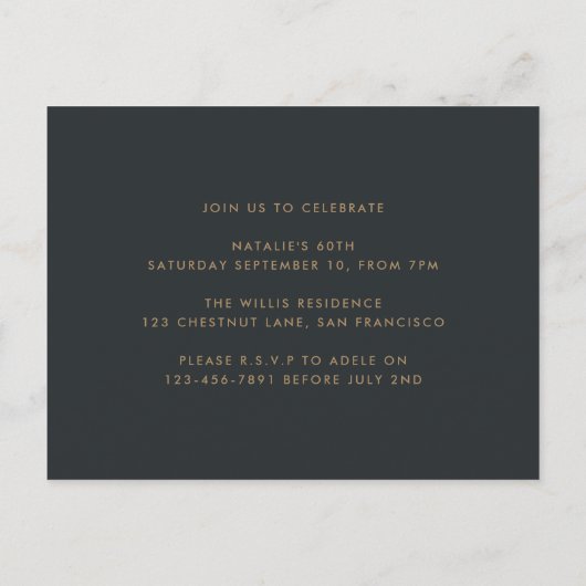 Moderne 60e verjaardag eenvoudig stijlvol elegant  uitnodiging briefkaart (Achterkant)