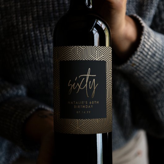 Moderne 60e verjaardag eenvoudig stijlvol elegant wijn etiket