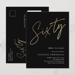 Moderne 60e verjaardag elegante zwarte & gouden sc uitnodiging briefkaart
