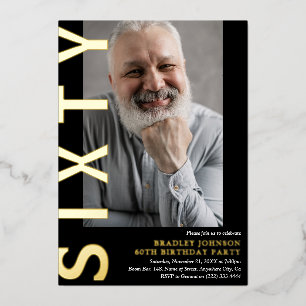 Moderne 60e verjaardag Foto 60e verjaardag Uitnodi Folie Uitnodiging