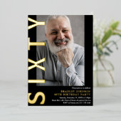Moderne 60e verjaardag Foto 60e verjaardag Uitnodi Folie Uitnodiging (Staand Voorkant)
