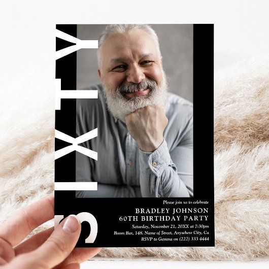 Moderne 60e verjaardag Foto 60e verjaardag Uitnodi Kaart