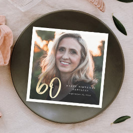 Moderne 60e verjaardag Foto zwart & Gold Script Servet