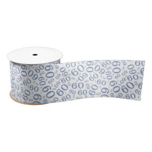 Moderne 60e verjaardag getal patroon blauw/wit satijnen lint
