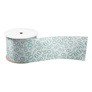 Moderne 60e verjaardag getal patroon turquoise/wit satijnen lint