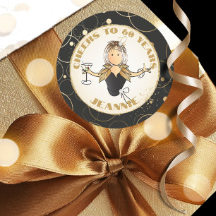 Moderne 60e verjaardag Leuk Proost op 60 Goud Zwar Ronde Sticker