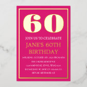 Moderne 60e verjaardag Magenta Gold Foil QR-code Folie Uitnodiging (Voorkant)