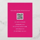 Moderne 60e verjaardag Magenta Gold Foil QR-code Folie Uitnodiging (Achterkant)