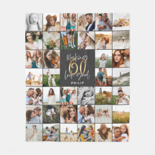 Moderne 60e verjaardag multi-foto scriptgift fleece deken