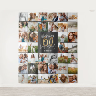 Moderne 60e verjaardag multi fotoscript geschenk f wandkleed