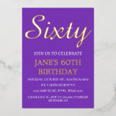 Moderne 60e verjaardag Paarse goudkoorts QR-code Folie Uitnodiging (Voorkant)