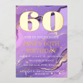Moderne 60e verjaardag Paarse goudkoorts QR-code Folie Uitnodiging (Voorkant)