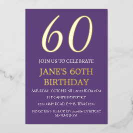 Moderne 60e verjaardag Paarse goudkoorts QR-code Folie Uitnodiging