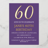 Moderne 60e verjaardag Paarse goudkoorts QR-code Folie Uitnodiging (Voorkant)