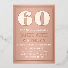 Moderne 60e verjaardag Roos Gold Foil QR-code Folie Uitnodiging