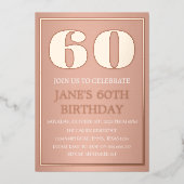 Moderne 60e verjaardag Roos Gold Foil QR-code Folie Uitnodiging (Voorkant)