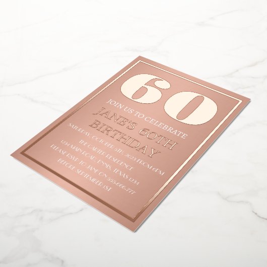 Moderne 60e verjaardag Roos Gold Foil QR-code Folie Uitnodiging (Gedraaid)