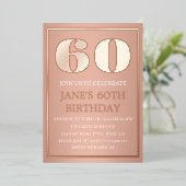 Moderne 60e verjaardag Roos Gold Foil QR-code Folie Uitnodiging (Staand Voorkant)