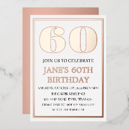 Moderne 60e verjaardag Roos Gold Foil QR-code Folie Uitnodiging