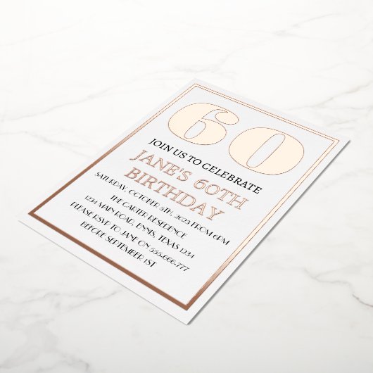 Moderne 60e verjaardag Roos Gold Foil QR-code Folie Uitnodiging (Gedraaid)