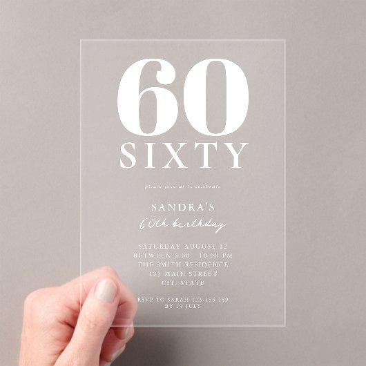Moderne 60e verjaardag van de legant acryl uitnodigingen (Insitu (Draagbaar))