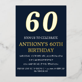 Moderne 60e verjaardag van de marine Blue Gold Foi Folie Uitnodiging