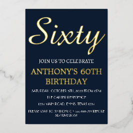 Moderne 60e verjaardag van de marine Blue Gold Foi Folie Uitnodiging