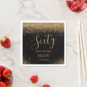 Moderne 60e verjaardag Zwart Goud Glitter Naam Servet (Insitu)